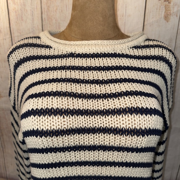 Jean Pierre Klifa Beige & Navy Sweater, Nautical, Natural, Women’s L Crochet - Picture 2 of 9